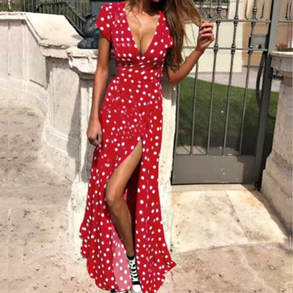 💫One Small Left-Boho Dress Short Sleeve Maxi Long - Picture 2 of 4